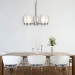 Five-Light Interior Chandelier, Brushed Nickel Finish with Frosted Seeded Glass