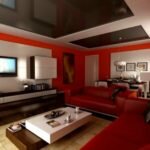 Modern Red Living Room Paint Ideas With Mirrored Glass Ceiling