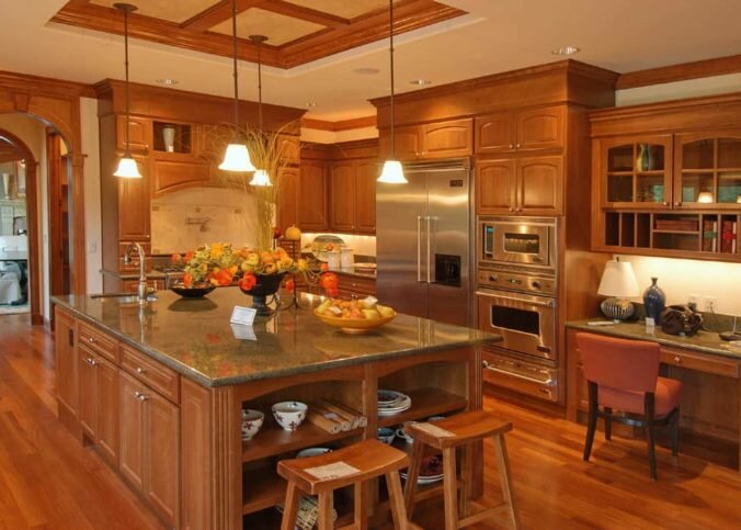 luxury kitchen with oak cabinet